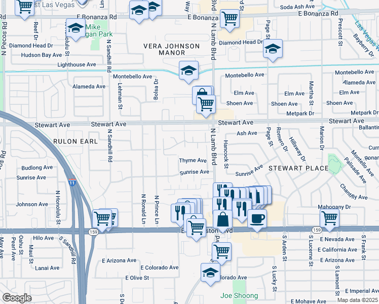 map of restaurants, bars, coffee shops, grocery stores, and more near 213 North Lamb Boulevard in Las Vegas