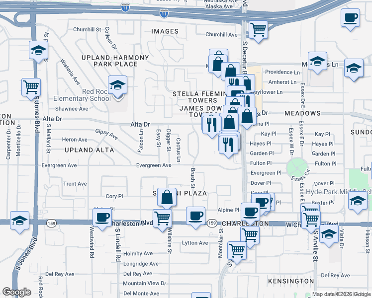 map of restaurants, bars, coffee shops, grocery stores, and more near 604 Berry Circle in Las Vegas