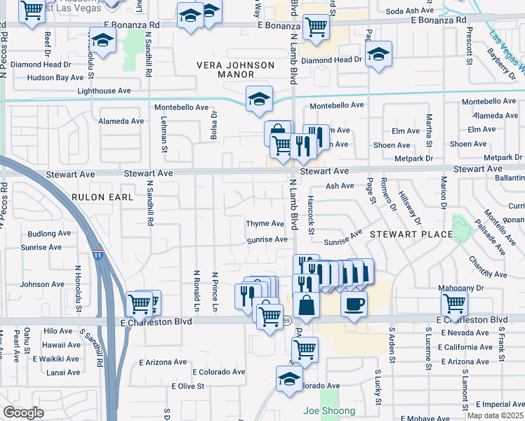 map of restaurants, bars, coffee shops, grocery stores, and more near 267 North Lamb Boulevard in Las Vegas