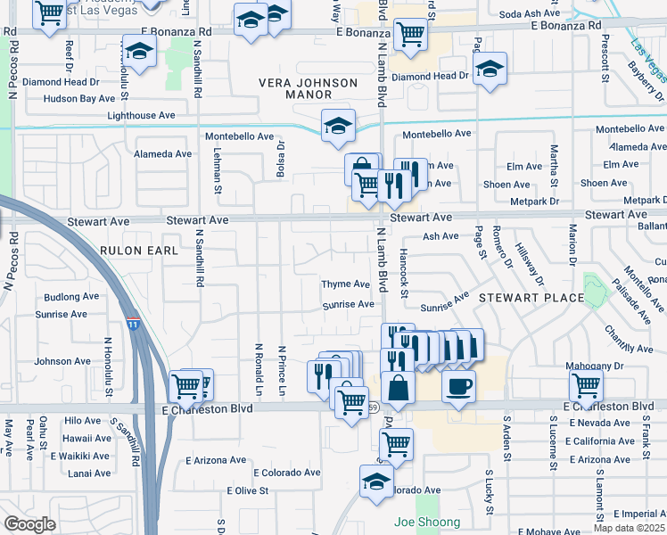 map of restaurants, bars, coffee shops, grocery stores, and more near 267 North Lamb Boulevard in Las Vegas