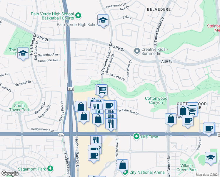 map of restaurants, bars, coffee shops, grocery stores, and more near 10813 Elk Lake Drive in Las Vegas