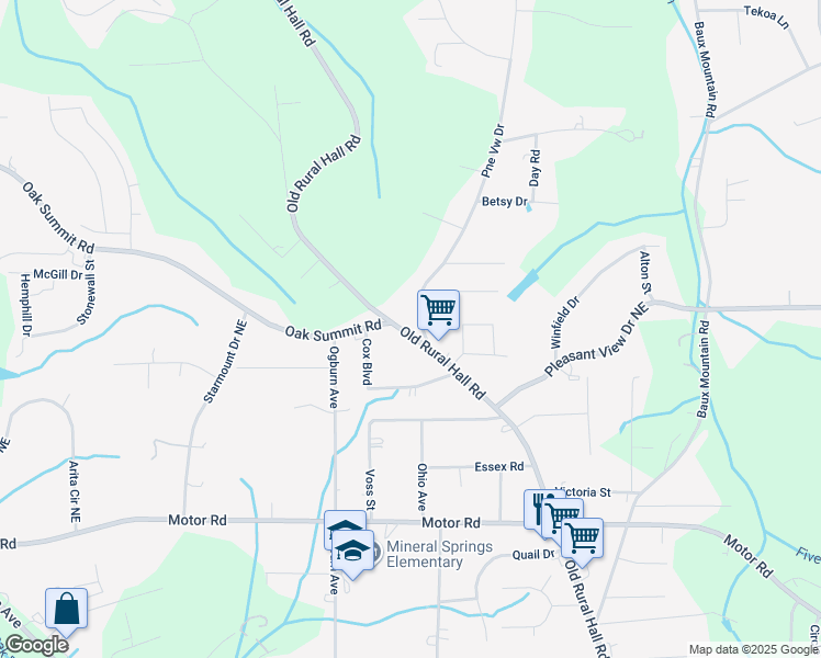 map of restaurants, bars, coffee shops, grocery stores, and more near 5211 Old Rural Hall Road in Winston-Salem