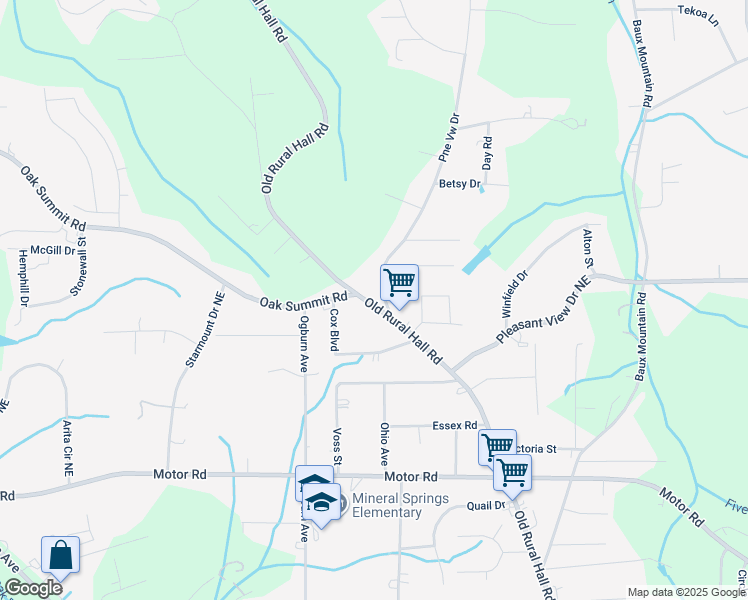 map of restaurants, bars, coffee shops, grocery stores, and more near 5211 Old Rural Hall Road in Winston-Salem