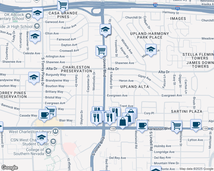 map of restaurants, bars, coffee shops, grocery stores, and more near 6101 Glendale Circle in Las Vegas