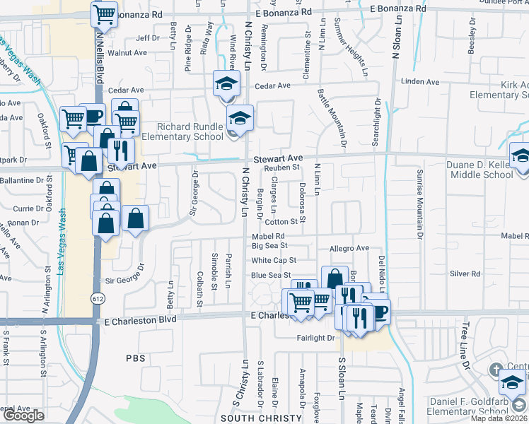 map of restaurants, bars, coffee shops, grocery stores, and more near 303 Clarges Lane in Las Vegas