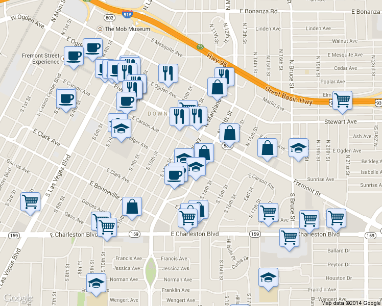 map of restaurants, bars, coffee shops, grocery stores, and more near in Las Vegas