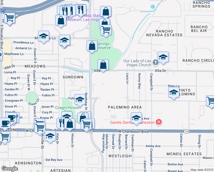 map of restaurants, bars, coffee shops, grocery stores, and more near 1001 S Valley View Blvd in Las Vegas