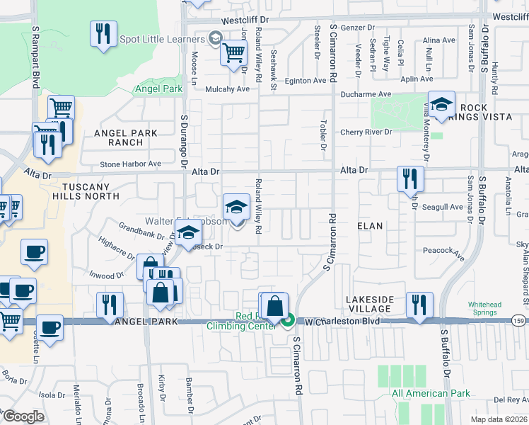 map of restaurants, bars, coffee shops, grocery stores, and more near 8300 Joseph Cary Court in Las Vegas