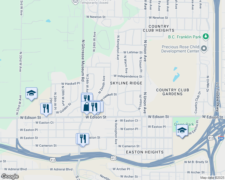 map of restaurants, bars, coffee shops, grocery stores, and more near 730 North Xenophon Avenue in Tulsa