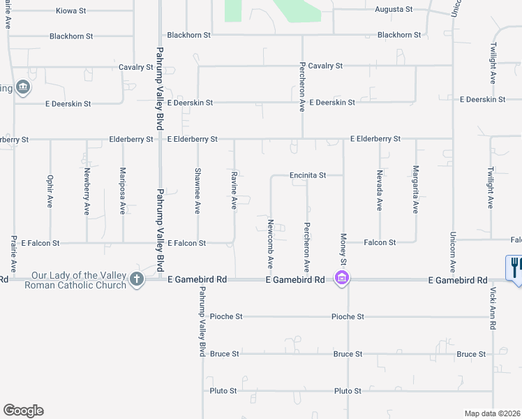 map of restaurants, bars, coffee shops, grocery stores, and more near 3750 Newcomb Avenue in Pahrump