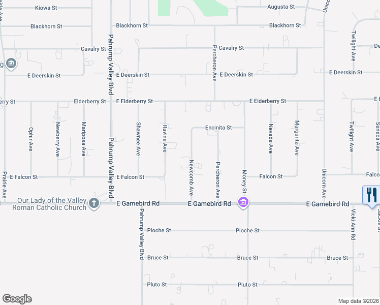 map of restaurants, bars, coffee shops, grocery stores, and more near 3750 Newcomb Avenue in Pahrump