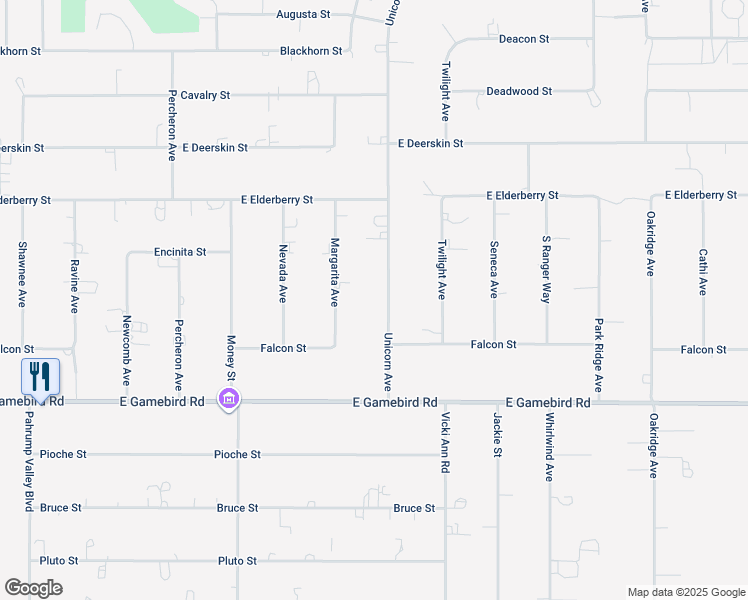 map of restaurants, bars, coffee shops, grocery stores, and more near 3750 Unicorn Avenue in Pahrump