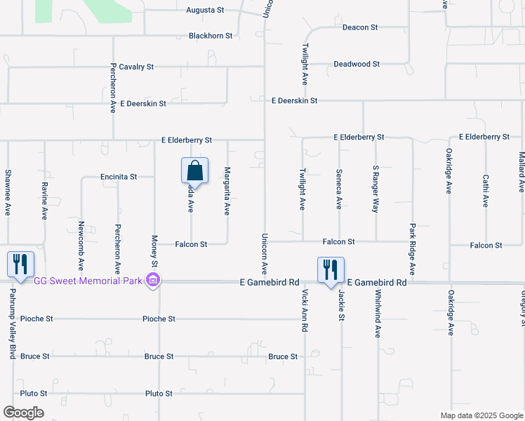 map of restaurants, bars, coffee shops, grocery stores, and more near 3750 Unicorn Avenue in Pahrump
