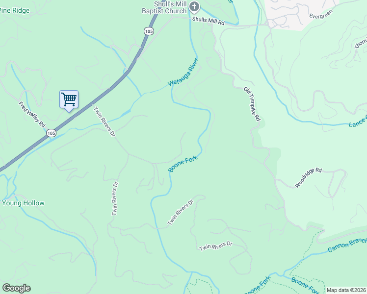 map of restaurants, bars, coffee shops, grocery stores, and more near 296 Seneca Drive in Boone