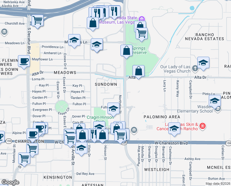 map of restaurants, bars, coffee shops, grocery stores, and more near 3912 Starflower in Las Vegas