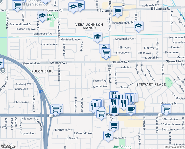 map of restaurants, bars, coffee shops, grocery stores, and more near 221 North Lamb Boulevard in Las Vegas