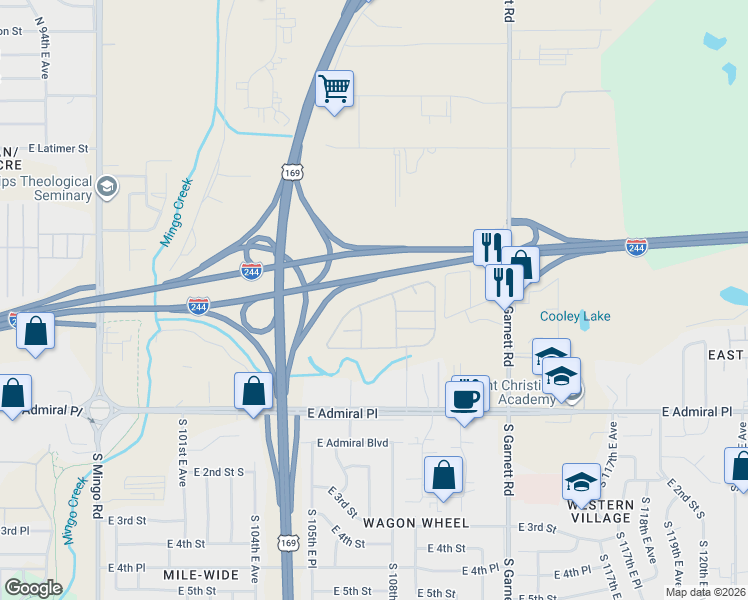 map of restaurants, bars, coffee shops, grocery stores, and more near East 36th Street North in Tulsa