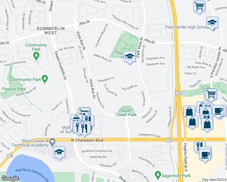 map of restaurants, bars, coffee shops, grocery stores, and more near 874 La Sconsa Drive in Las Vegas