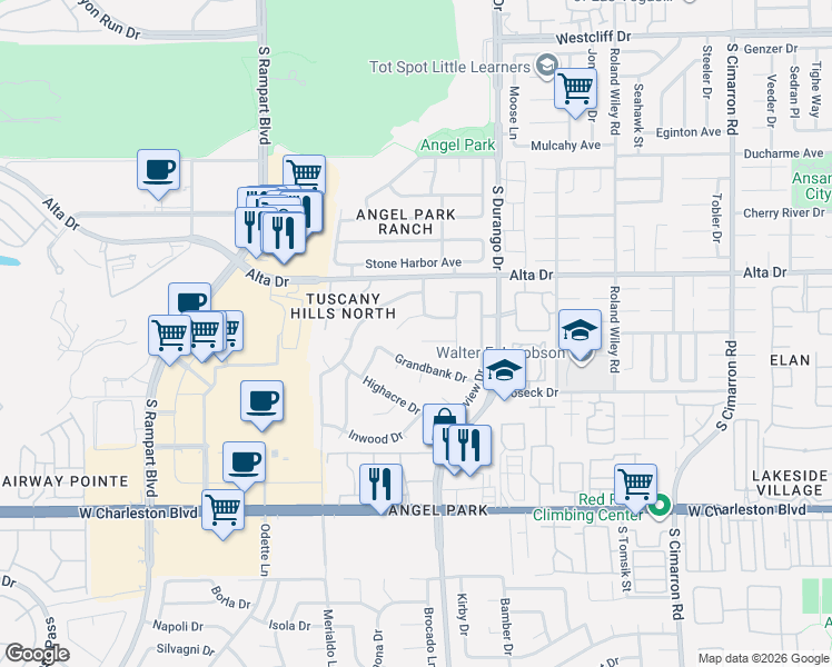 map of restaurants, bars, coffee shops, grocery stores, and more near 8633 Blissville Avenue in Las Vegas