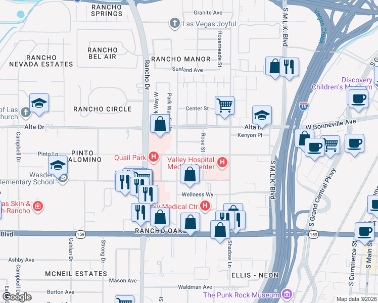 map of restaurants, bars, coffee shops, grocery stores, and more near 2016 Pinto Lane in Las Vegas