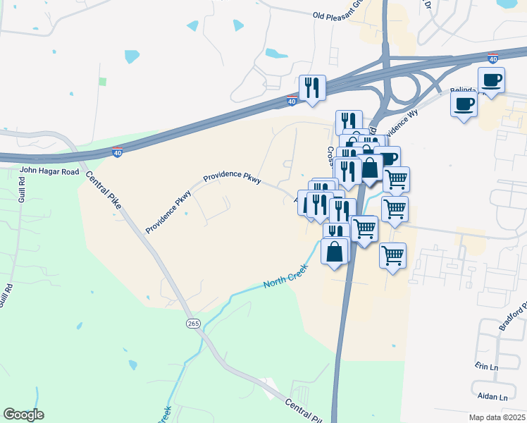 map of restaurants, bars, coffee shops, grocery stores, and more near 10209 North Creek Drive in Mt. Juliet
