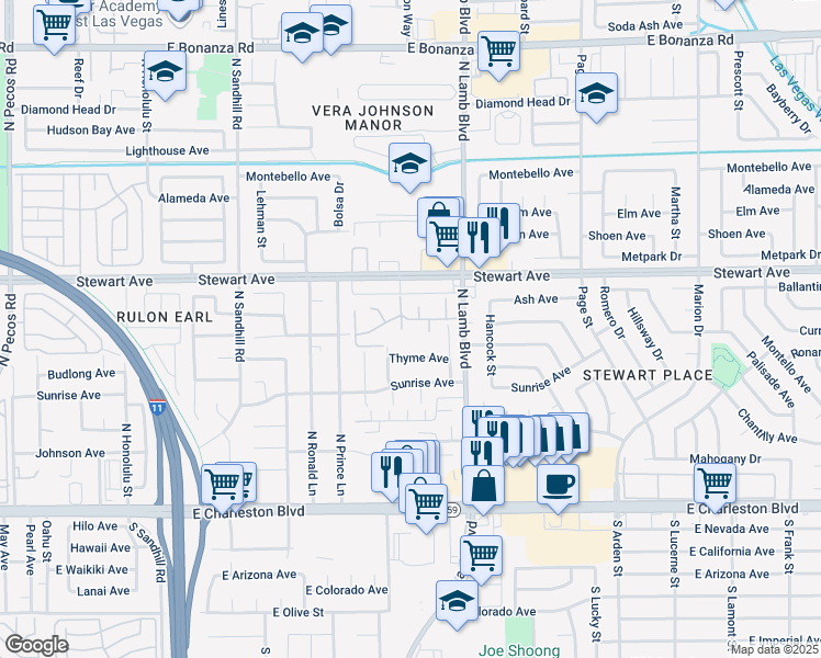 map of restaurants, bars, coffee shops, grocery stores, and more near 211 North Lamb Boulevard in Las Vegas