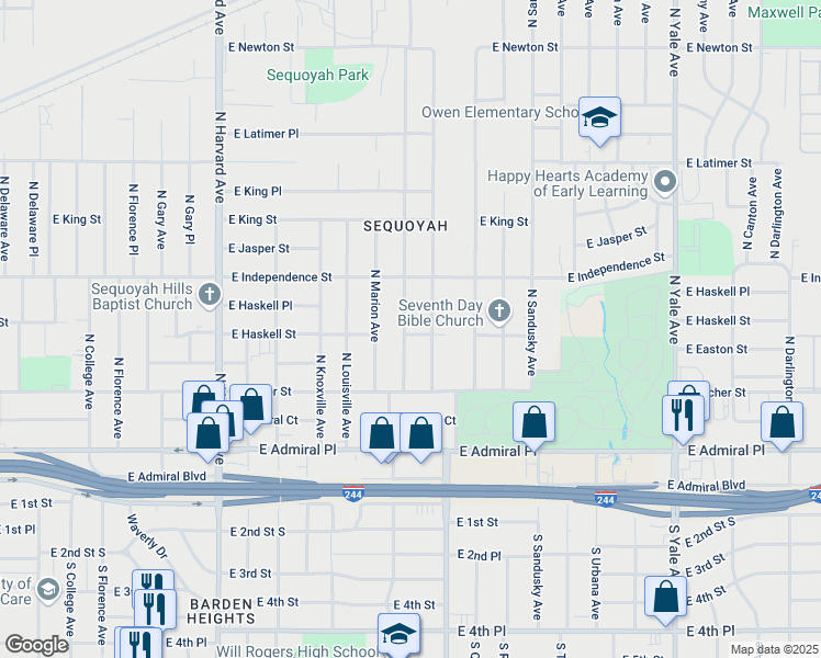 map of restaurants, bars, coffee shops, grocery stores, and more near 703 North New Haven Avenue in Tulsa