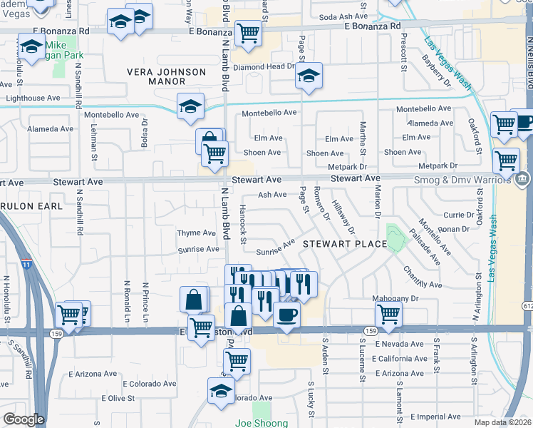 map of restaurants, bars, coffee shops, grocery stores, and more near 4436 East Ogden Avenue in Las Vegas