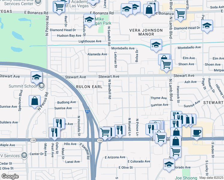 map of restaurants, bars, coffee shops, grocery stores, and more near 4005 East Ogden Avenue in Las Vegas