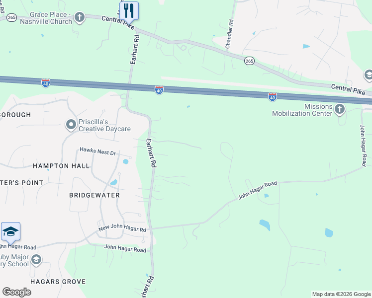 map of restaurants, bars, coffee shops, grocery stores, and more near 3169 Earhart Road in Nashville