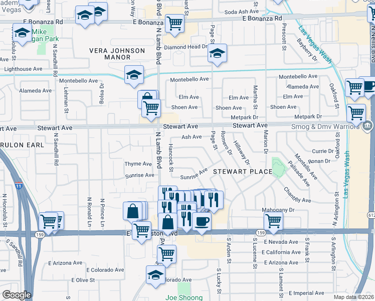 map of restaurants, bars, coffee shops, grocery stores, and more near 4436 East Ogden Avenue in Las Vegas