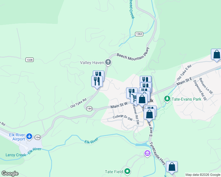 map of restaurants, bars, coffee shops, grocery stores, and more near 226 Beech Haven Road in Banner Elk
