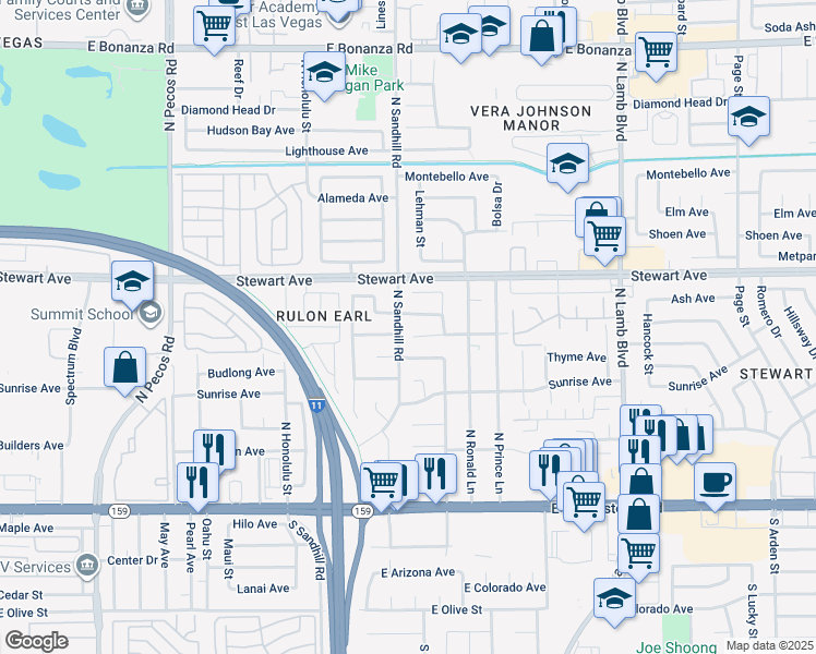 map of restaurants, bars, coffee shops, grocery stores, and more near 4005 East Ogden Avenue in Las Vegas
