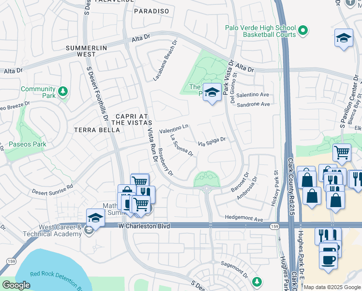 map of restaurants, bars, coffee shops, grocery stores, and more near 858 La Sconsa Drive in Las Vegas