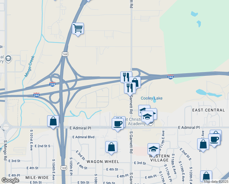 map of restaurants, bars, coffee shops, grocery stores, and more near 11107 East Brady Street in Tulsa