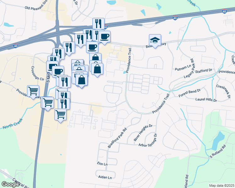 map of restaurants, bars, coffee shops, grocery stores, and more near Aventura Drive in Mt. Juliet
