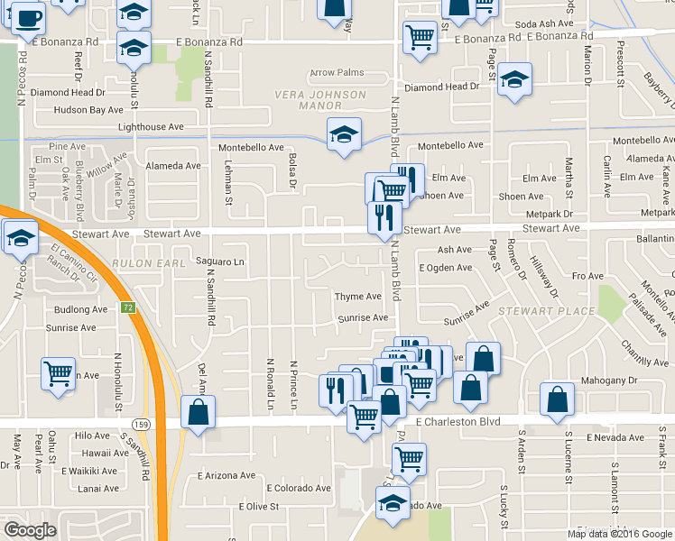 map of restaurants, bars, coffee shops, grocery stores, and more near 267 North Lamb Boulevard in Las Vegas