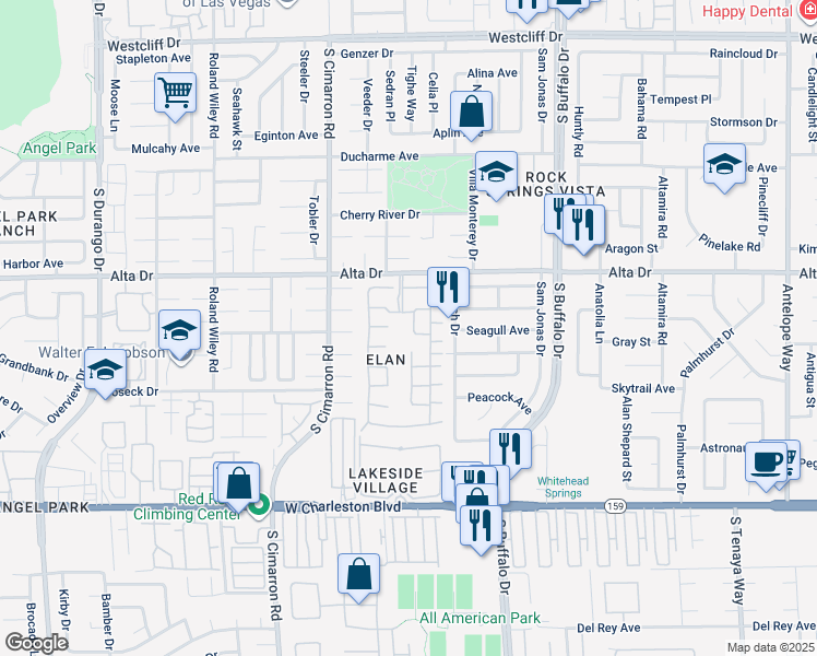map of restaurants, bars, coffee shops, grocery stores, and more near 605 Devonhall Street in Las Vegas