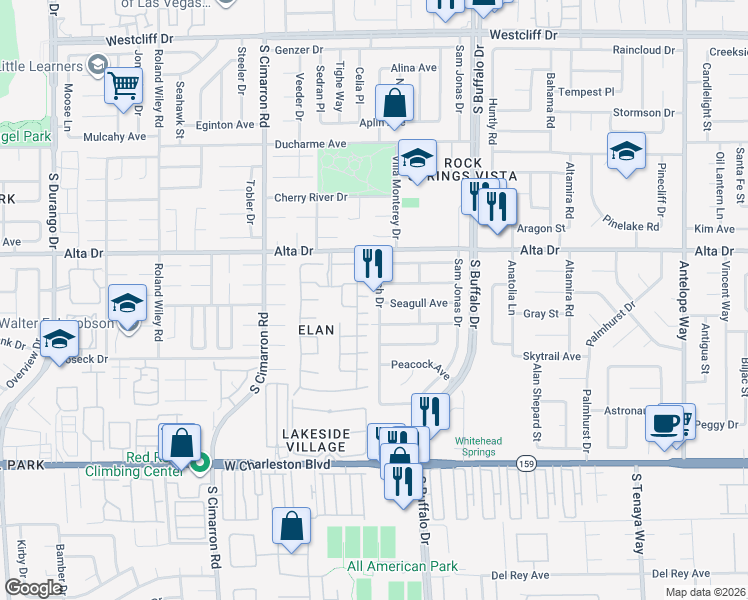 map of restaurants, bars, coffee shops, grocery stores, and more near 7804 Cliffside in Las Vegas