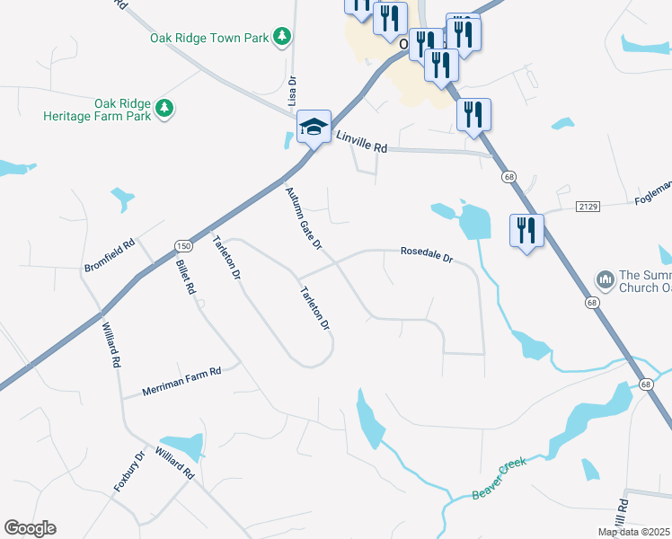 map of restaurants, bars, coffee shops, grocery stores, and more near 5907 Autumn Gate Drive in Oak Ridge