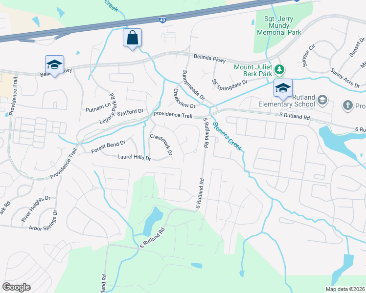 map of restaurants, bars, coffee shops, grocery stores, and more near 231 Sterling Woods Drive in Mt. Juliet