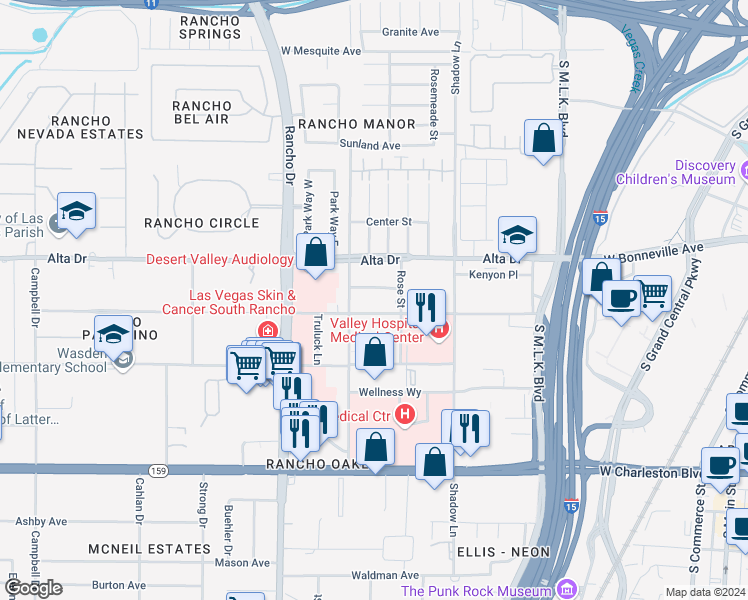 map of restaurants, bars, coffee shops, grocery stores, and more near 2016 Pinto Lane in Las Vegas
