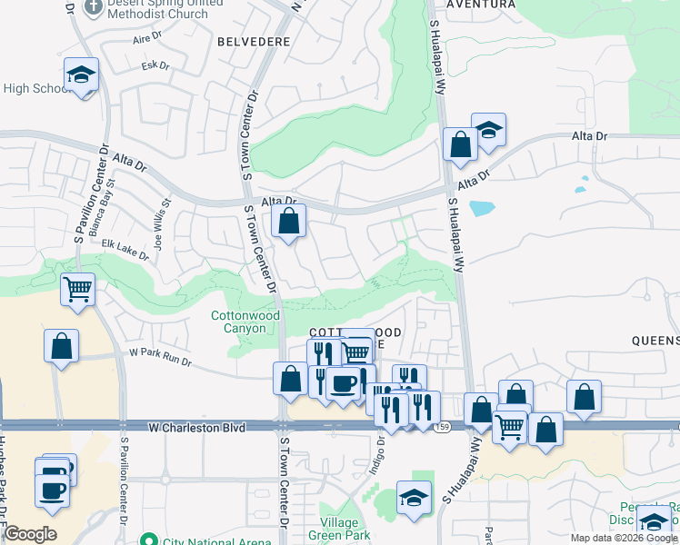 map of restaurants, bars, coffee shops, grocery stores, and more near 10308 Canyon Valley Avenue in Las Vegas