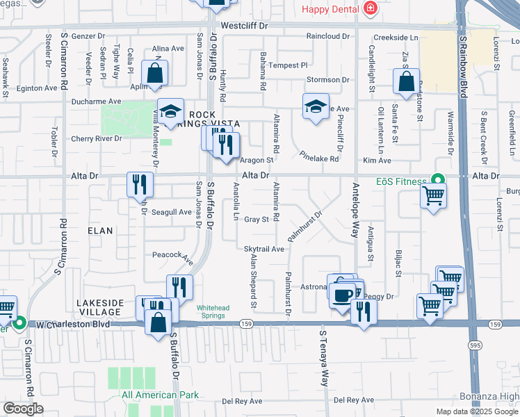 map of restaurants, bars, coffee shops, grocery stores, and more near 7213 Lakeland Court in Las Vegas