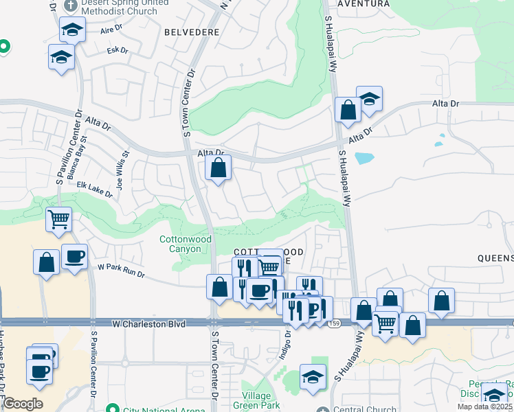 map of restaurants, bars, coffee shops, grocery stores, and more near 10308 Canyon Valley Avenue in Las Vegas