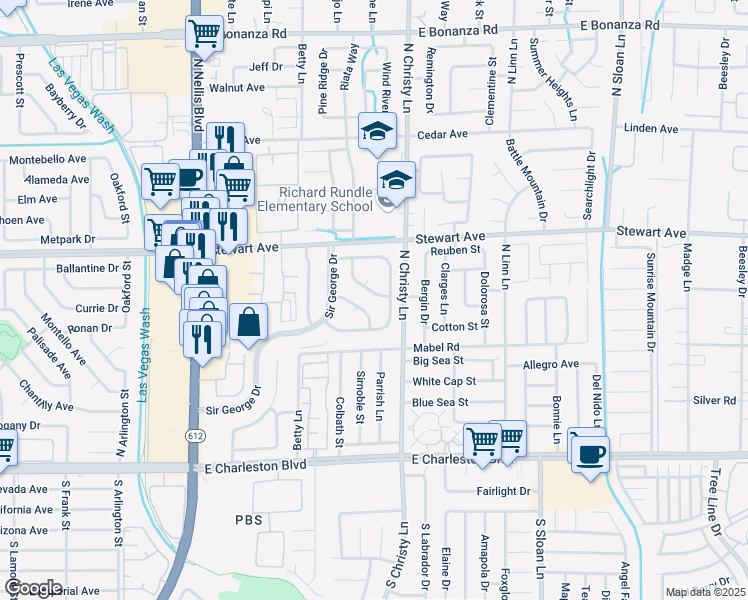 map of restaurants, bars, coffee shops, grocery stores, and more near 309 Sir Jeffery Street in Las Vegas