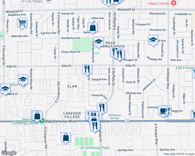 map of restaurants, bars, coffee shops, grocery stores, and more near 7704 Seagull Avenue in Las Vegas