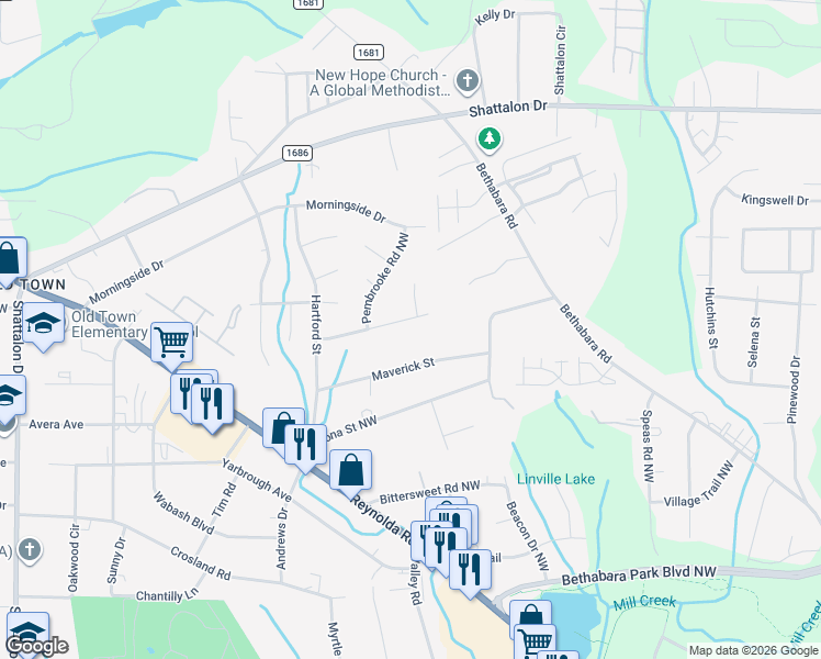 map of restaurants, bars, coffee shops, grocery stores, and more near 4112 Edgeware Road in Winston-Salem