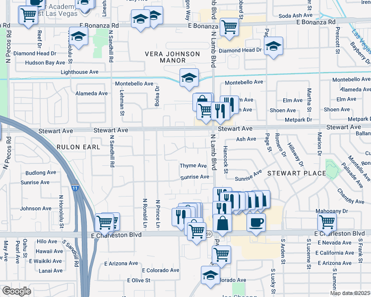map of restaurants, bars, coffee shops, grocery stores, and more near 267 North Lamb Boulevard in Las Vegas