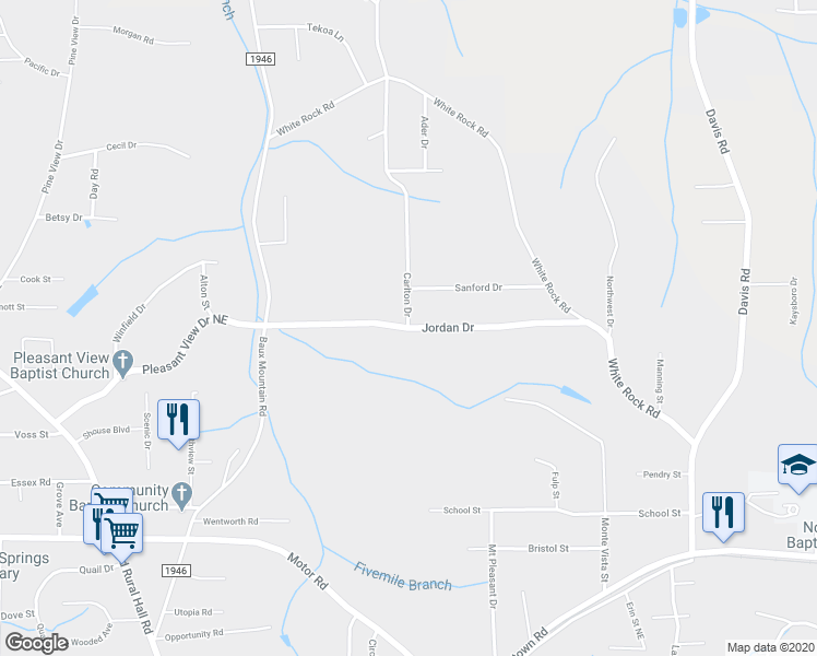 map of restaurants, bars, coffee shops, grocery stores, and more near 2425 Carlton Drive in Winston-Salem